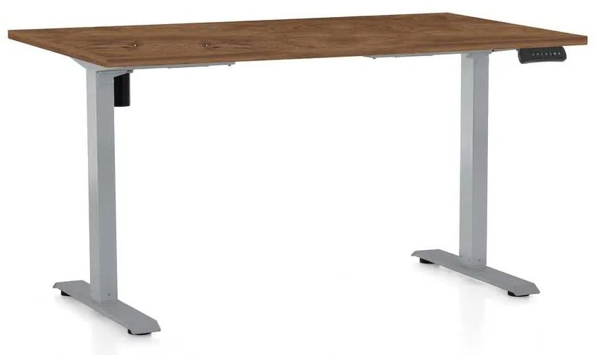 Výškovo nastaviteľný stôl OfficeTech B, 140 x 80 cm, sivá podnož, dub silverjack