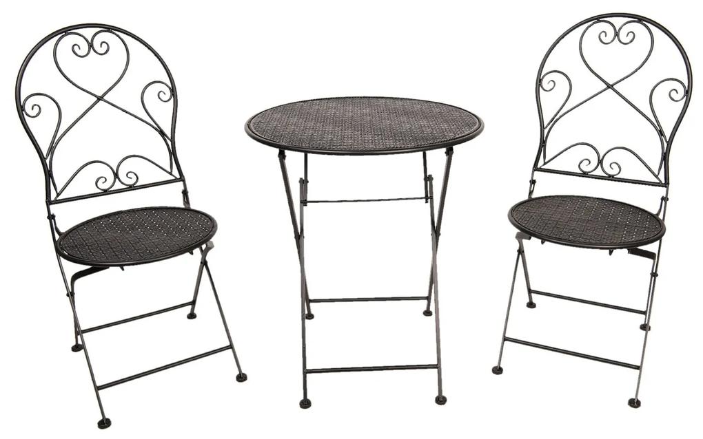 Čierna záhradný súprava stôl + 2 stoličky - Ø 60 * 70 / 2x Ø 40 * 40 * 92 cm