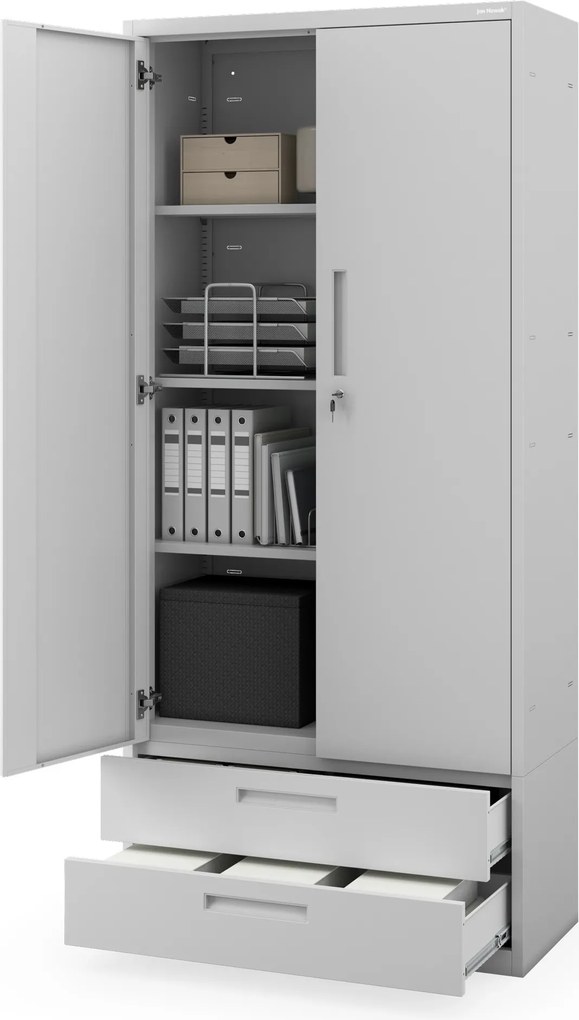 Modulárna kovová multifunkčná skriňa s dvoma zásuvkami sivá MEGAN 1950 x 900 x 400 mm