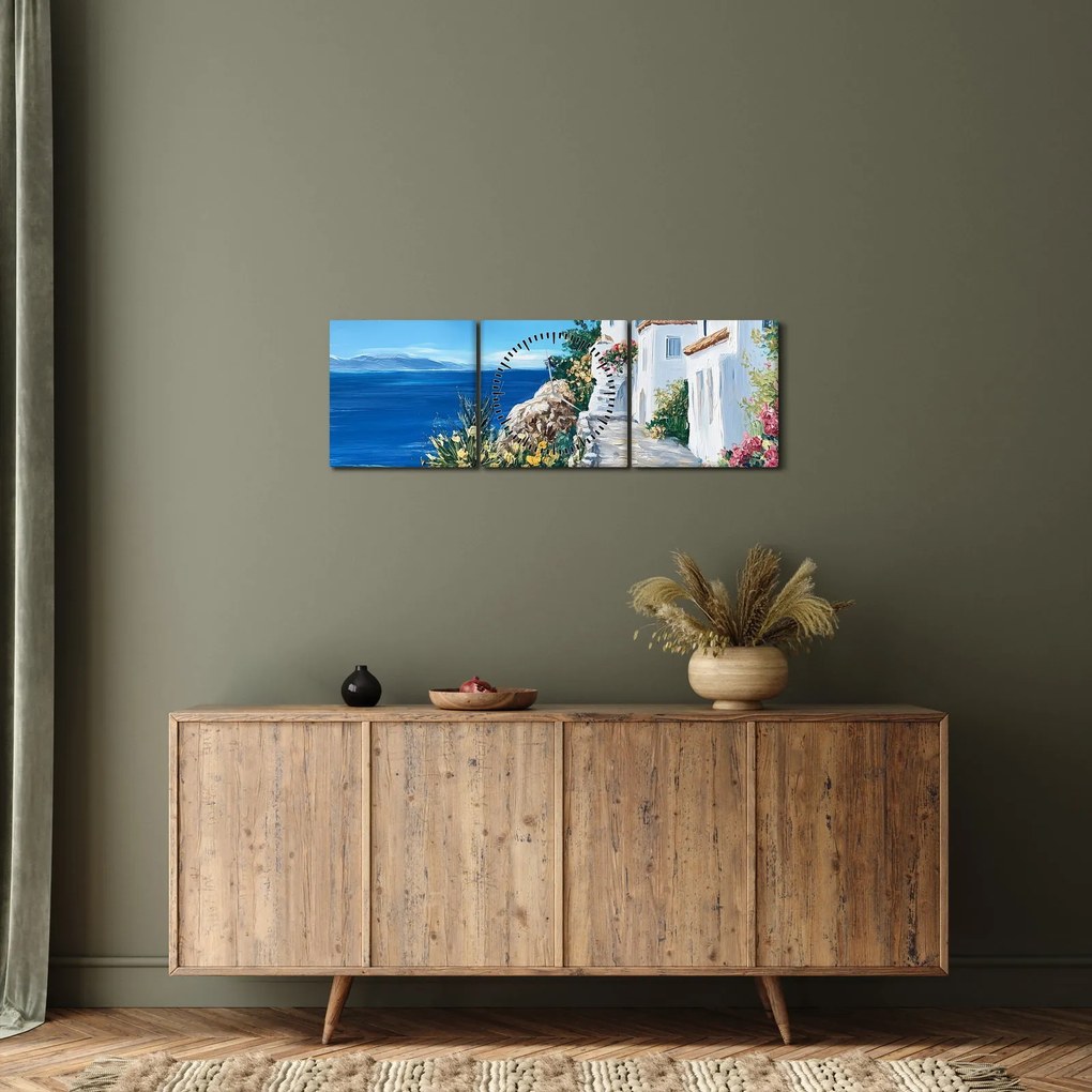 Obraz - Ulička pri mori (s hodinami) (90x30 cm)
