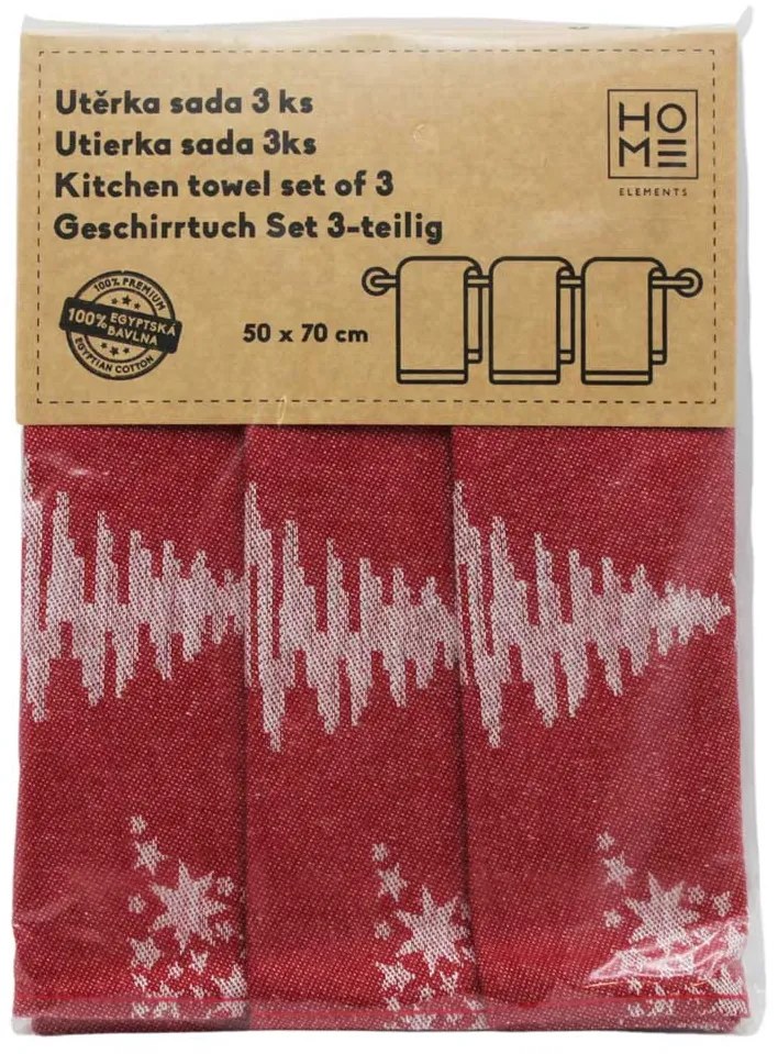 HOME ELEMENTS Súprava utierok z egyptskej bavlny 50*70 cm, 3 ks, Stromčeky červené