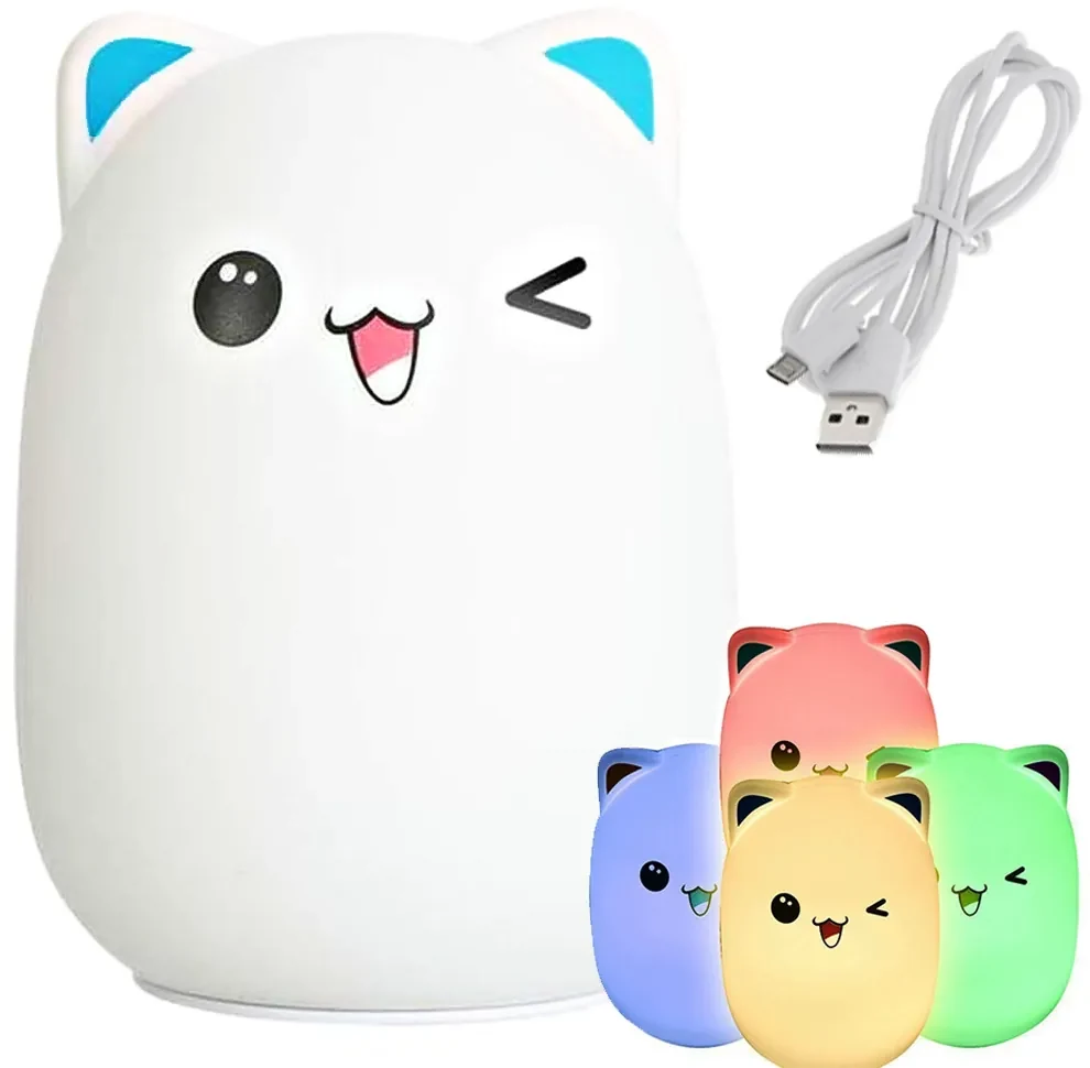 Verk 24085 Nočná RGB lampička dotyková mačiatko USB 1200mAh s diaľkovým ovládaním