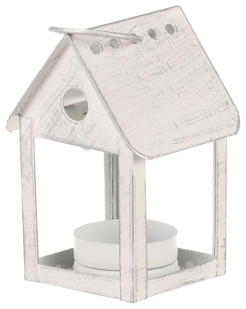 Lampáš kovový Vtáčia búdka, biela, 11 cm