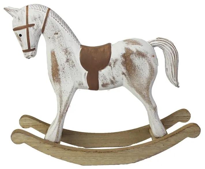 vianočná dekorácia hojdací koník vintage bielo hnedý 26,5x6,5x23cm
