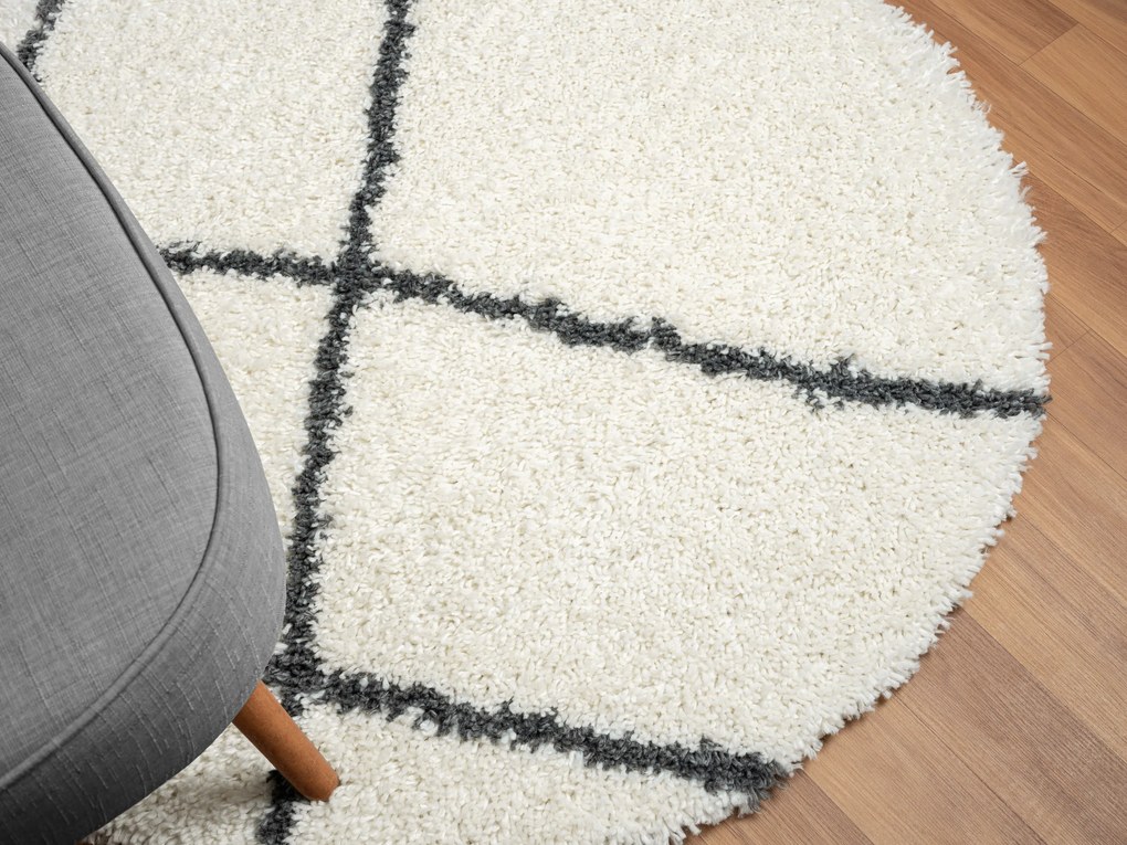 Kusový koberec My Shaggy Raute creme kruh, 150x150 (priemer) kruh, čiernobiela, chodba / predsieň, My Flair