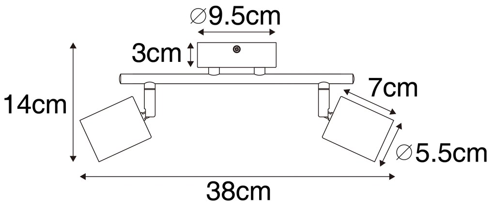 Priemyselné bodové svetlo čierne s dreveným sklonom 2-žiarovkové - Jeana