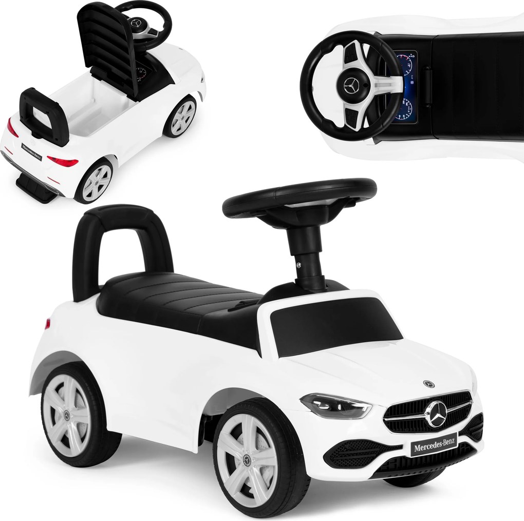 MULTISTORE Dětské odrážedlo Mercedes-Benz třídy C bílé s volantem a zvuky, od 12