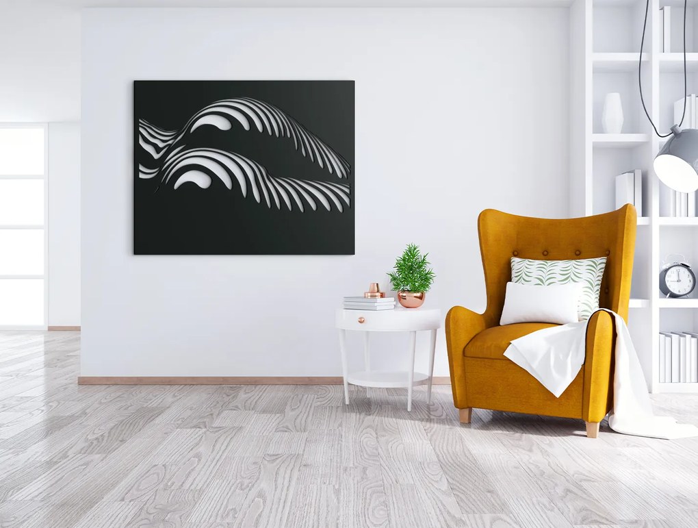 drevko Abstraktný obraz z dreva Krivky Rozmer obrazu: 32,5 x 41 cm, Farba dekorácie: Čierna