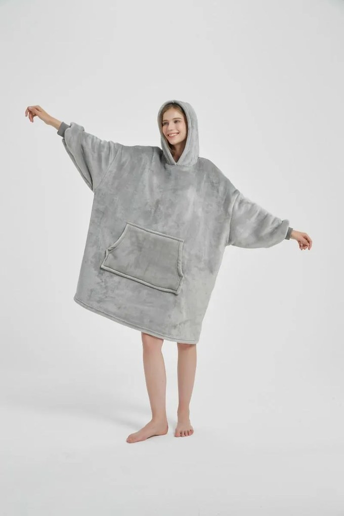 Deka s rukávmi HOODIE sivá