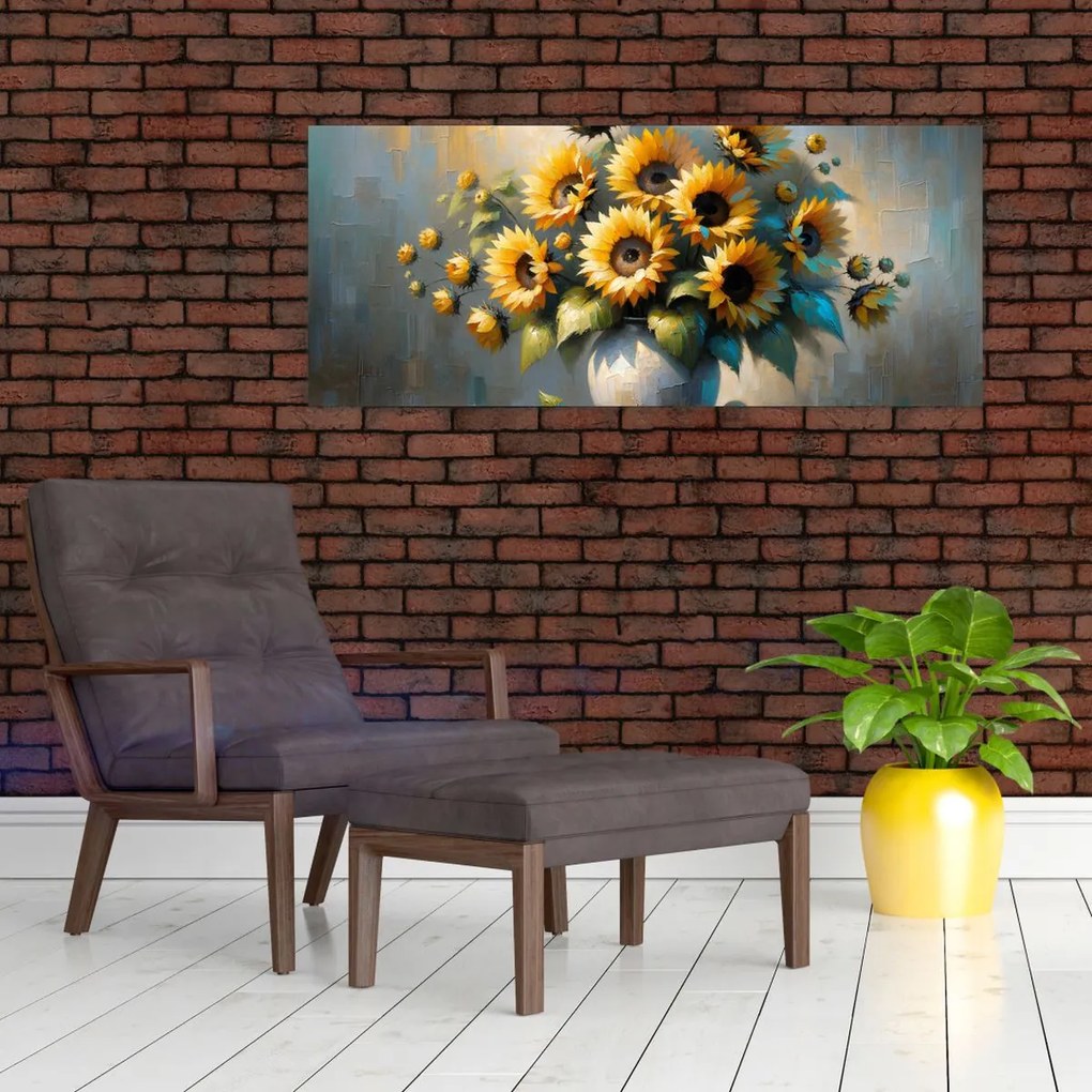 Obraz – Váza so slnečnicami (120x50 cm)