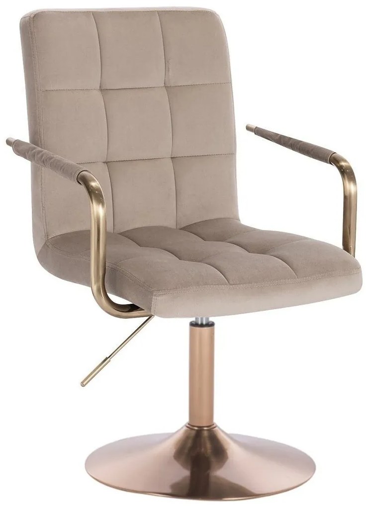 LuxuryForm DESIGN Otočná stolička VERONA GOLD VELUR na zlatom tanieri - latte