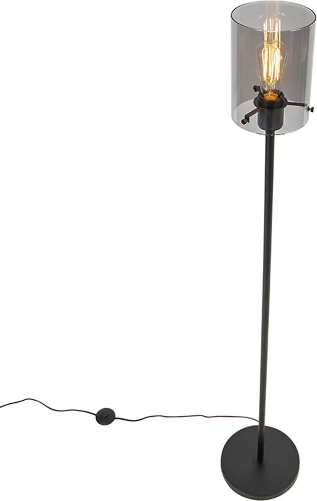 Dizajnová stojaca lampa čierna s dymovým sklom - Dome