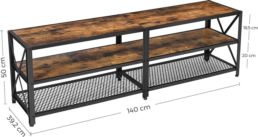 TV stolík pre 60-palcový televízor, 3-úrovňový, oceľový rám