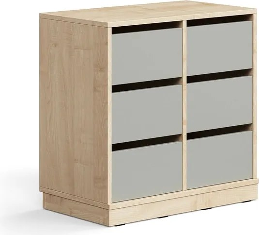 Úložná skrinka CASPER, 6 zásuviek, so soklom, breza/šedá