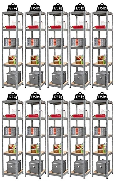 Fistar !!! Akčný balíček: 10x regál 1800x400x400 mm kovový zinkovaný 5-policový, nosnosť 875 kg