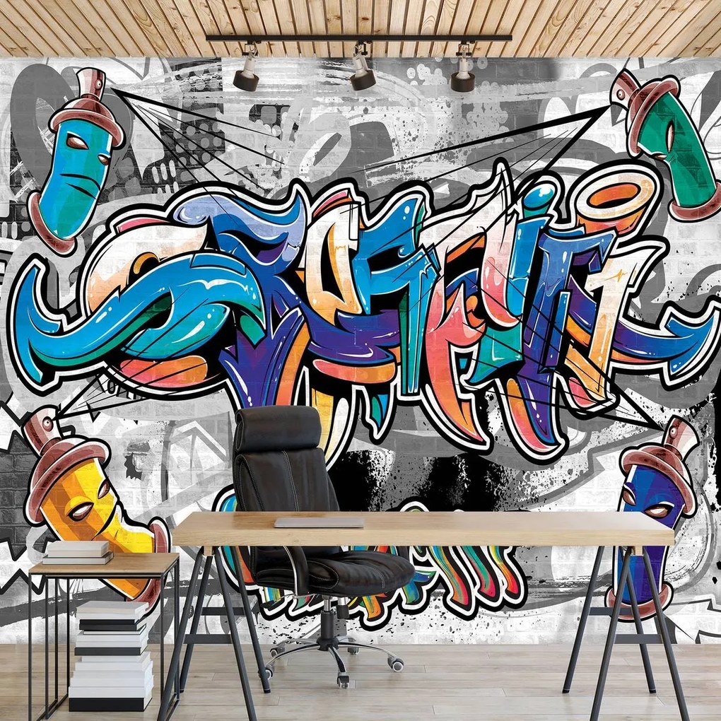 Fototapeta - Farebné Graffiti na šedej (152,5x104 cm)
