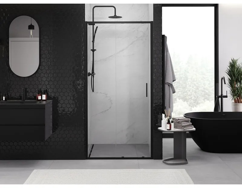 Mexen Exo, posuvné dvere do otvoru 95x200 cm, 6mm číre sklo, čierny profil, 8151-095-000-70-00