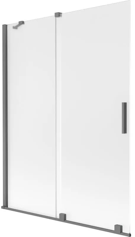 Mexen Velar, 2-krídlová posuvná vaňová zástena 130 x 150 cm, 8mm sklo námraza, brúsený grafit, 896-130-000-31-95