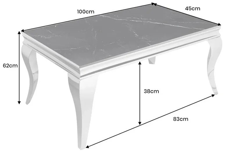 Dizajnový konferenčný stolík Rococo 100 cm čierny / strieborný