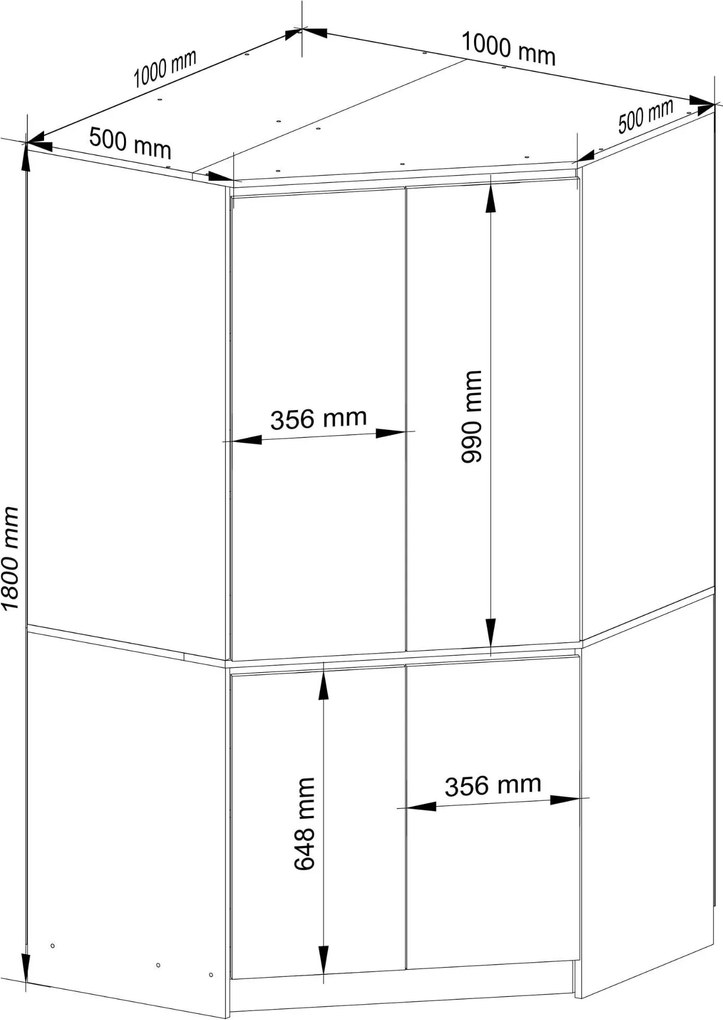 Rohová šatníková skriňa CLP 100 cm 4D dub craft