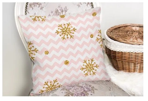 Vianočná obliečka na vankúš Minimalist Cushion Covers Golden Snowflakes, 42 x 42 cm