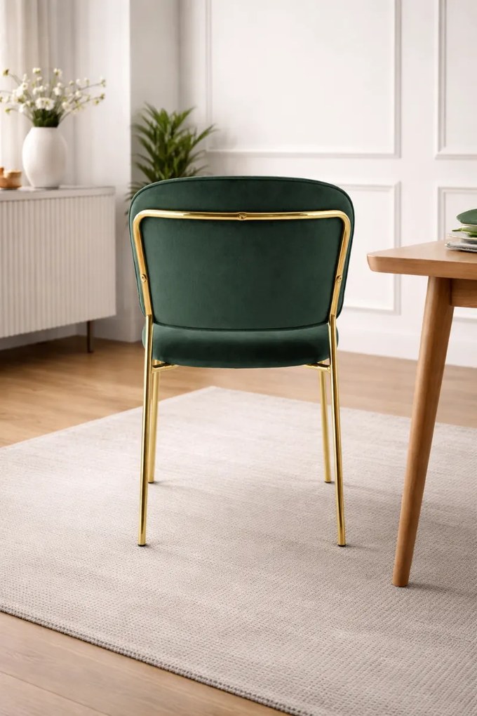 JEDÁLENSKÁ STOLIČKA SENNA TMAVO ZELENÁ + ZLATÉ NOHY
