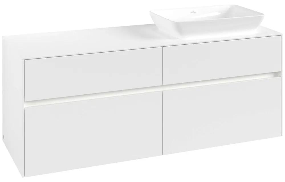 VILLEROY &amp; BOCH Collaro závesná skrinka pod umývadlo na dosku (umývadlo vpravo), 4 zásuvky, s LED osvetlením, 1400 x 500 x 548 mm, White Matt, C118B0MS