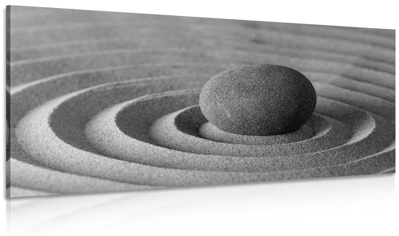 Obraz meditujúci kameň v čiernobielom prevedení