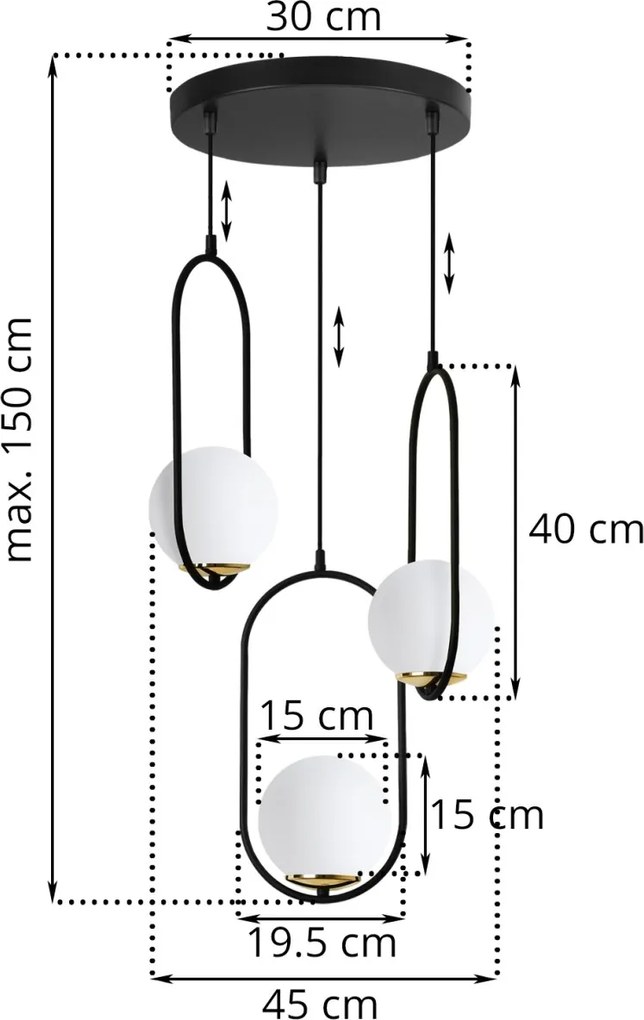 Závesné svietidlo Florence, 3x biele sklenené tienidlo, b/g, o, U