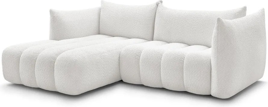 Biela rohová pohovka z textílie buklé (ľavý roh/s leňoškou) Azra – Bobochic Paris