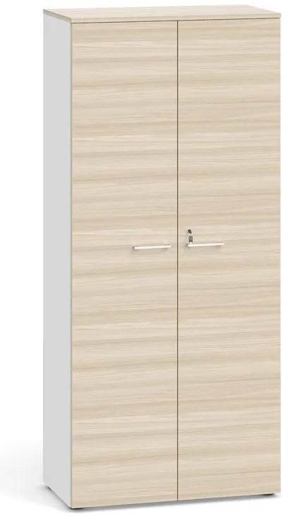 Dvojdverová kancelárska skriňa PRIMO 2023, 800 x 420 x 1781 mm, biela/dub prírodná