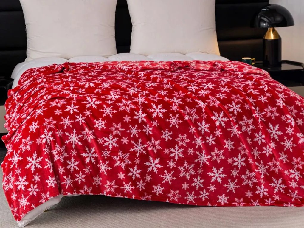 Vianočná mikroplyšová deka FROSTY FLAKES, červená Rozmer: 200 x 220 cm