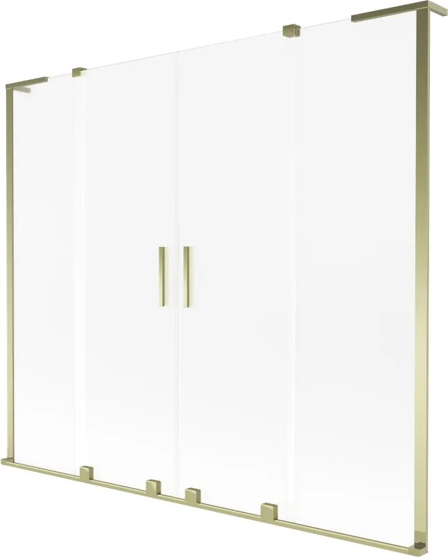Mexen Velar L Duo, 2-krídlová posuvná vaňová zástena 200 x 150 cm, 8mm sklo námraza, zlatá lesklá, 896-200-003-32-50