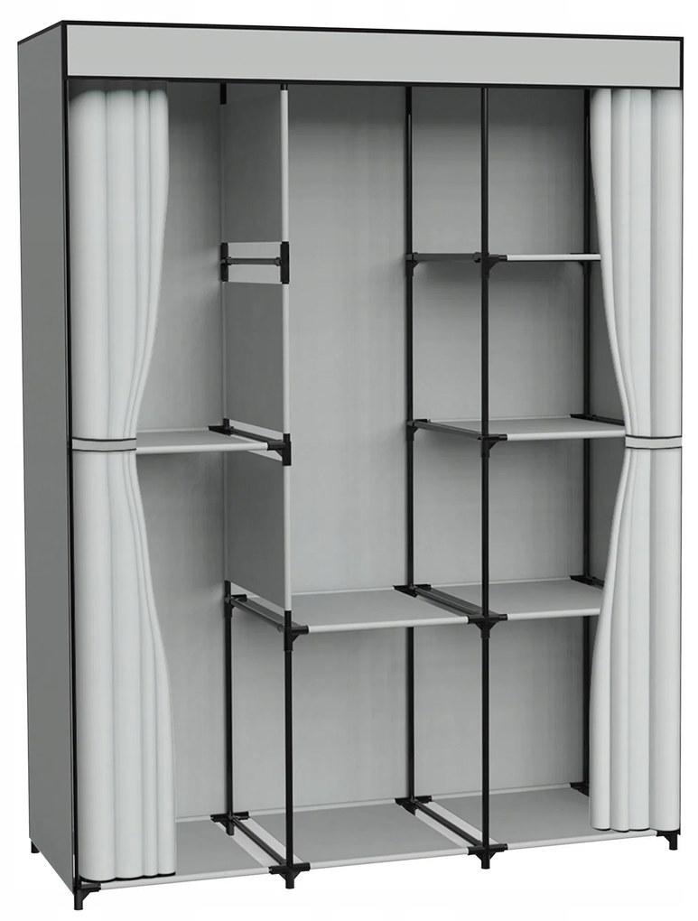 Látková šatníková skriňa s 8 policami CELINA sivá