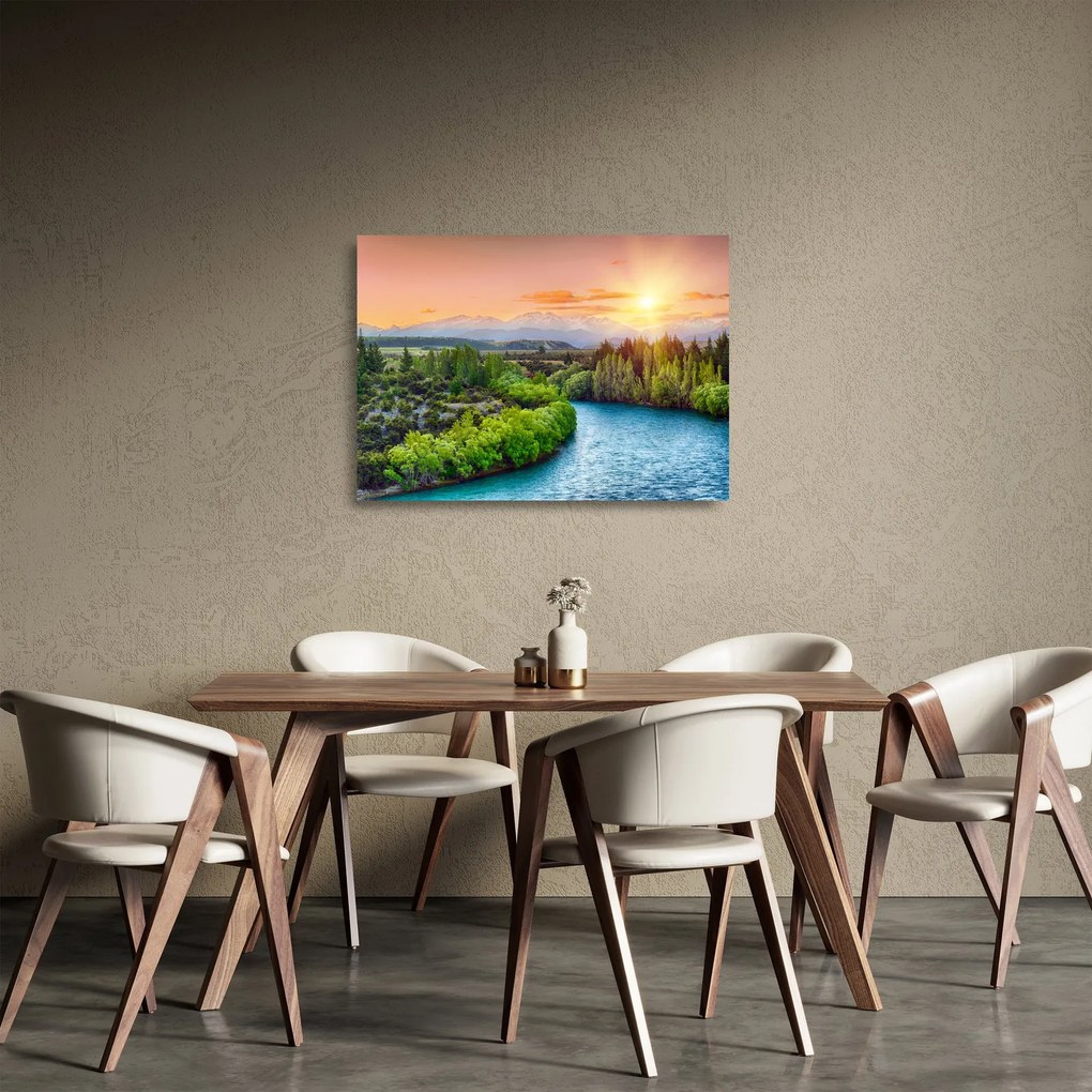Sklenený obraz - Lesná horská krajina (70x50 cm)