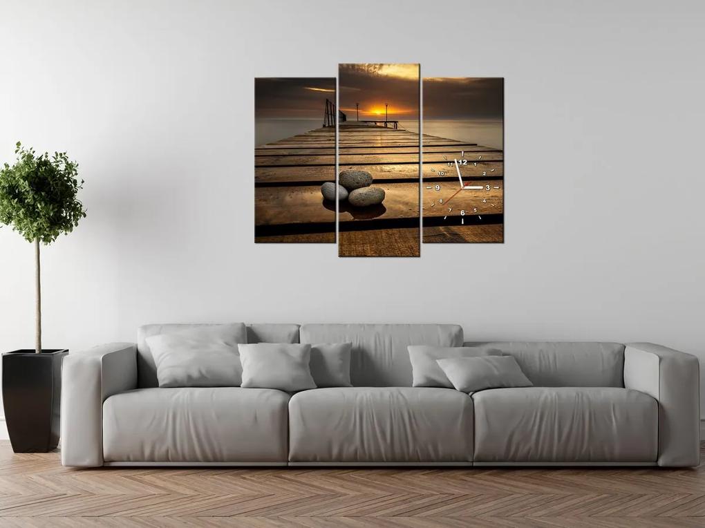 Gario Obraz s hodinami Nádherné ráno pri móle - 3 dielny Rozmery: 90 x 30 cm