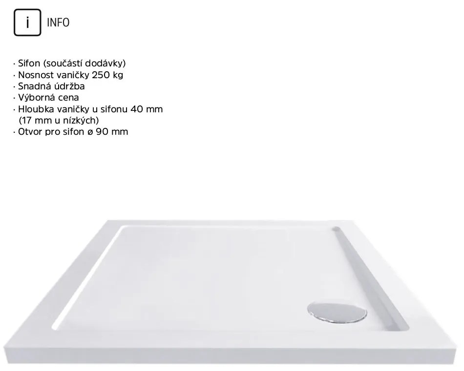 Mereo Mereo, Kora Lite sprchový set: sprchovací kút 90x90x185 cm, chróm ALU, sklo číre, 90 cm, vanička, sifón, MER-CK34123ZN