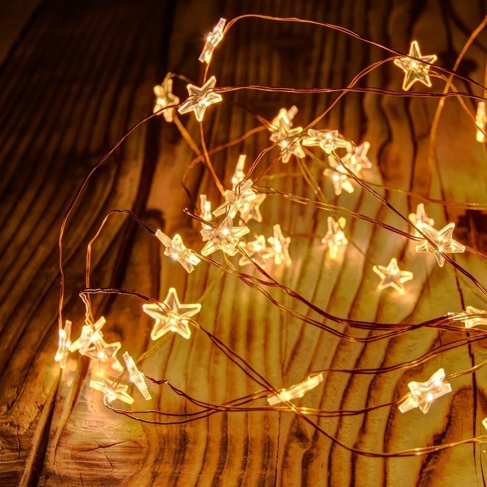 DECOLED Svetelná reťaz LED s hviezdami na batérie, teplá biela, 40 LED diód, 3,4 m