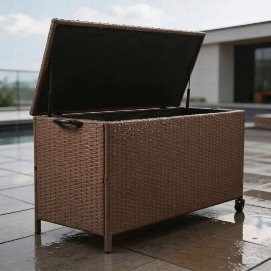 Elegantný záhradný úložný box z technoratanu - hnedý S