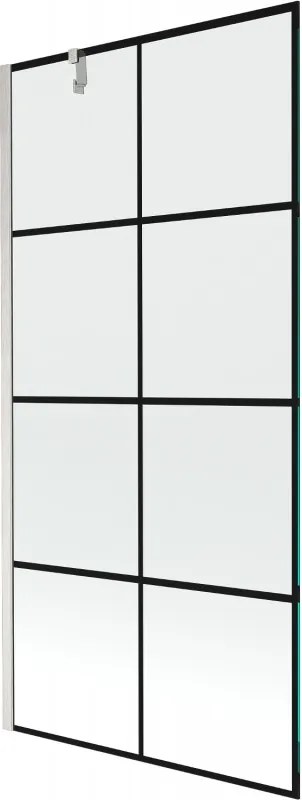 Mexen Next, 1-krídlová vaňová zástena 90 x 150 cm, 6mm číre sklo - čierny vzor, oceľová, 895-090-000-00-77-97