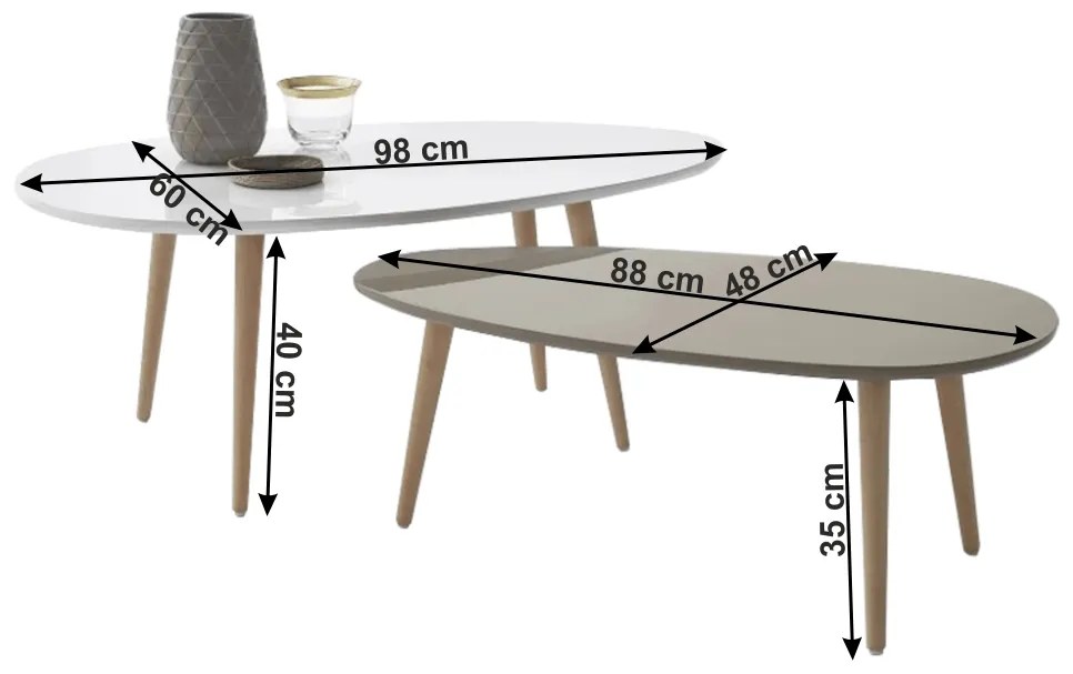 Kondela Konferenčné stolíky, set 2 ks, biela/sivá, DOBLO