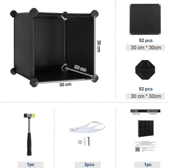 Úložný policový systém v tvare 16 kociek, stojan na topánky, stohovateľné kocky, čierna