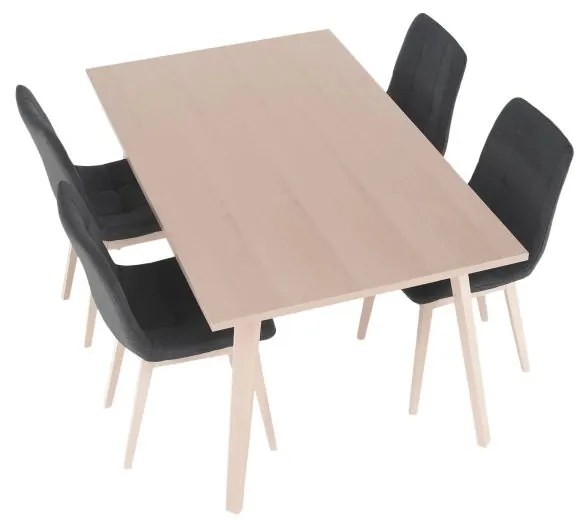 Jedálenský set vo farbe svetlý buk čalúnený sivou látkou