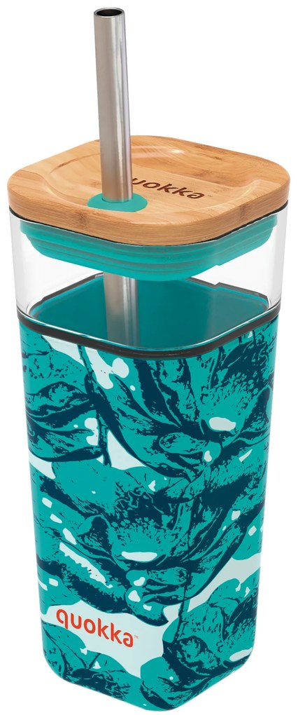 Sklenený cestovný hrnček so slamkou Liquid Cube Water Flowers 540 ml