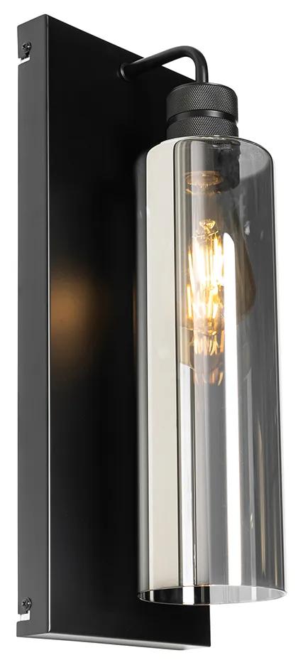 Moderné nástenné svietidlo čierne s dymovým sklom - Stavelot
