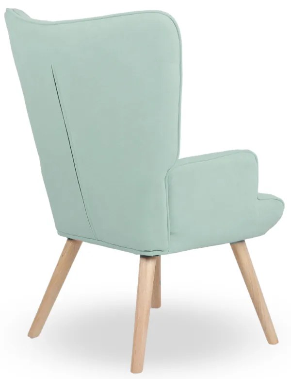 Kreslo ušiak CORDU + taburet — masív, látka, prírodná / mentolová