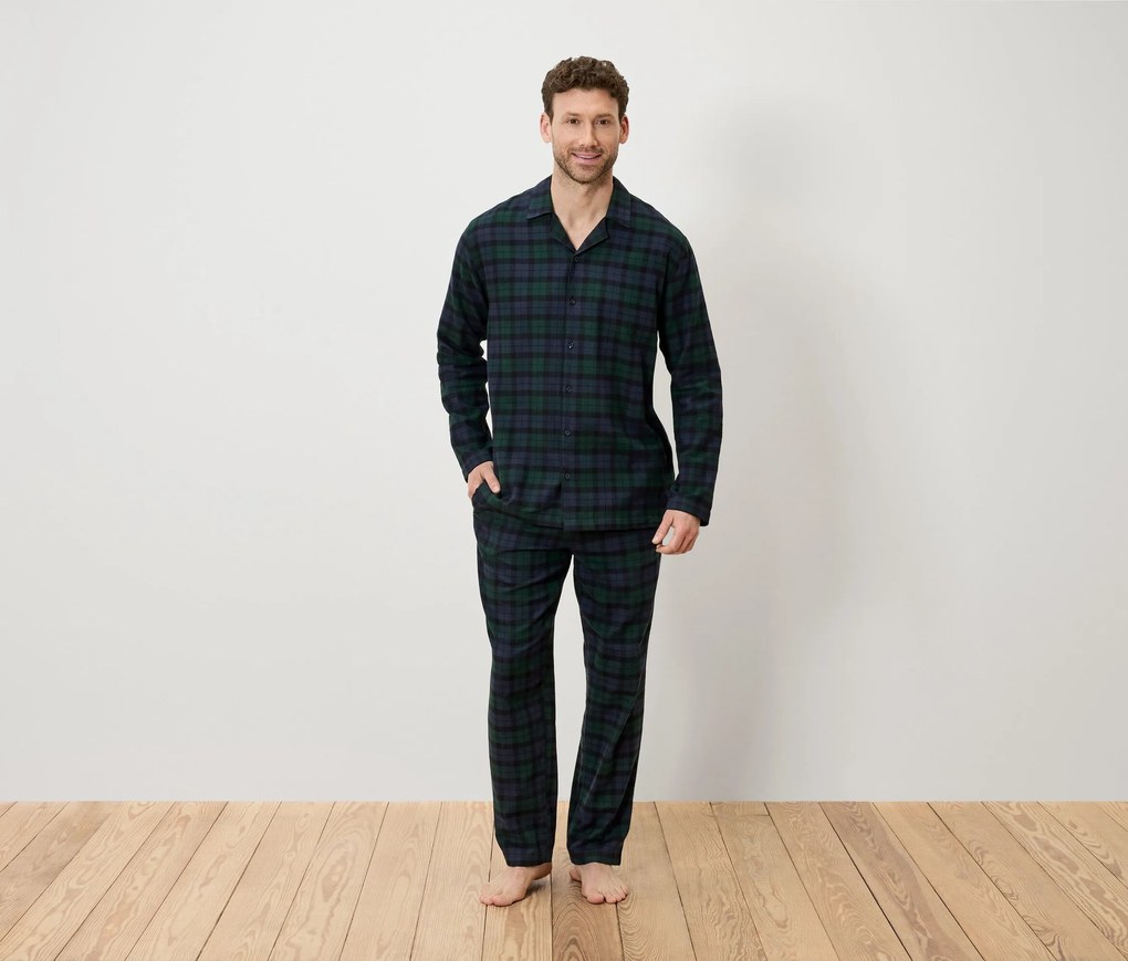 Flanelová pyžamová súprava, zeleno-modrá
