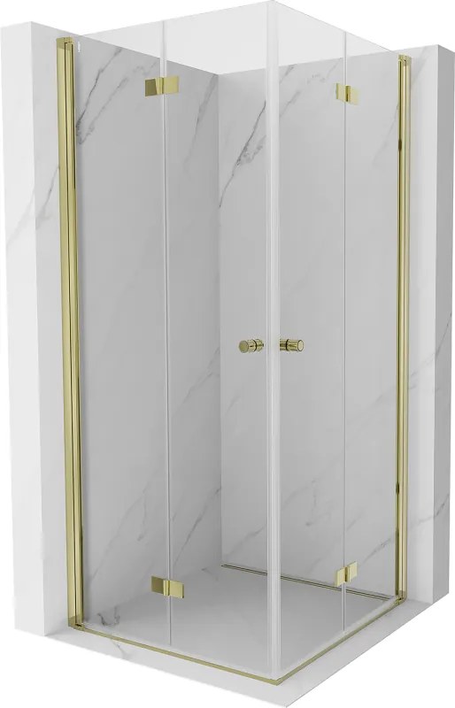 Mexen Mist-F Duo, skladací sprchový kút 85 x 85 cm, číre sklo, zlatý lesklý profil, 8A6-085L-085P-50-00