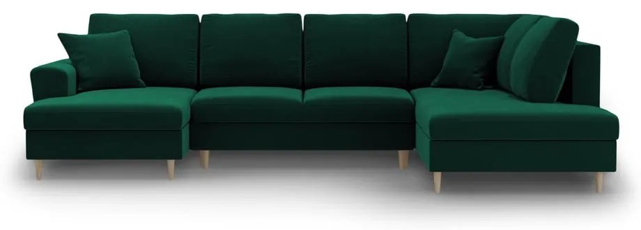 Zelená zamatová rozkladacia/s úložným priestorom rohová pohovka (pravý roh/do "U") Kyoto – Cosmopolitan Design