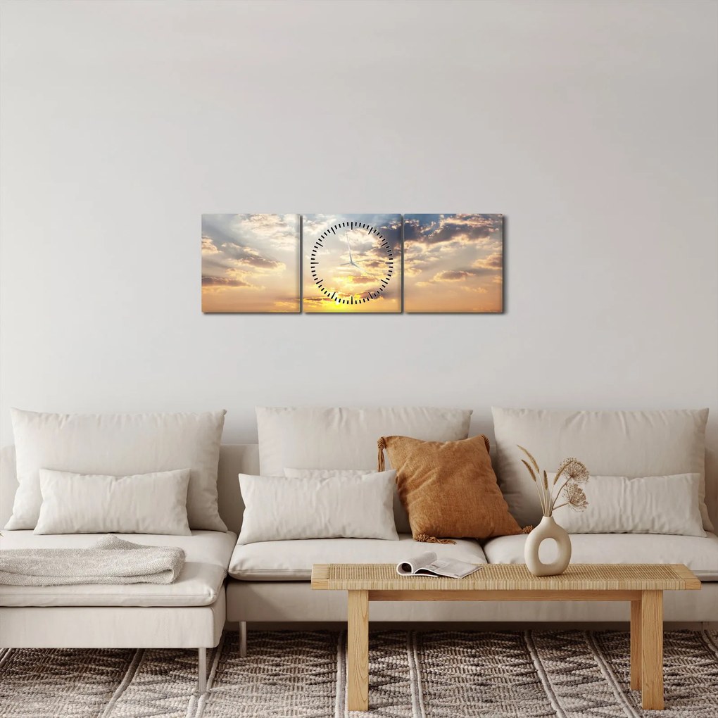 Obraz - Slony putujúce savanou (s hodinami) (90x30 cm)